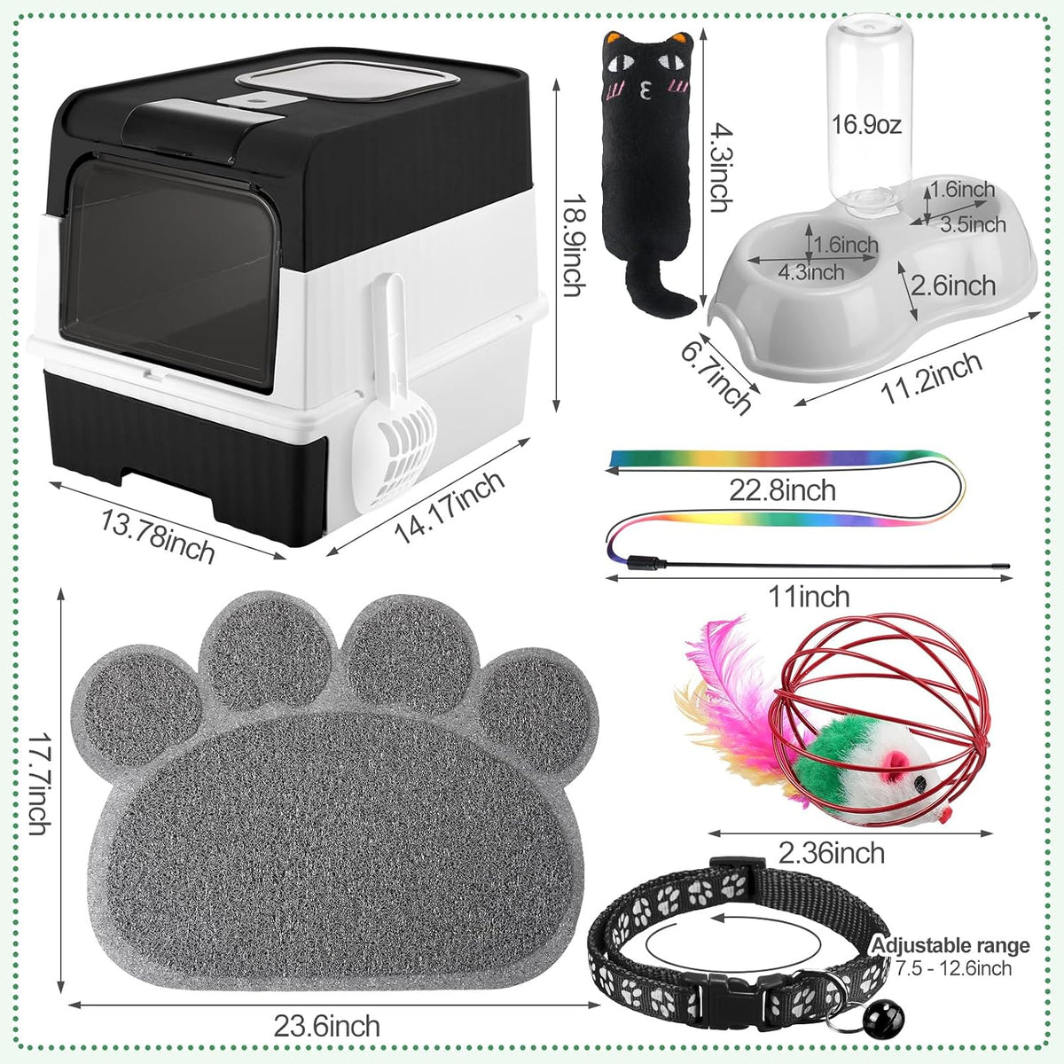 Tioncy 7 Pcs Kitten Litter Box Starter Kit, Enclosed with Shovel, Black