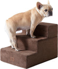 EHEYCIGA Dog Stairs for Small Dogs 13.5" H, 3-Step Dog Steps for Cats, Brown
