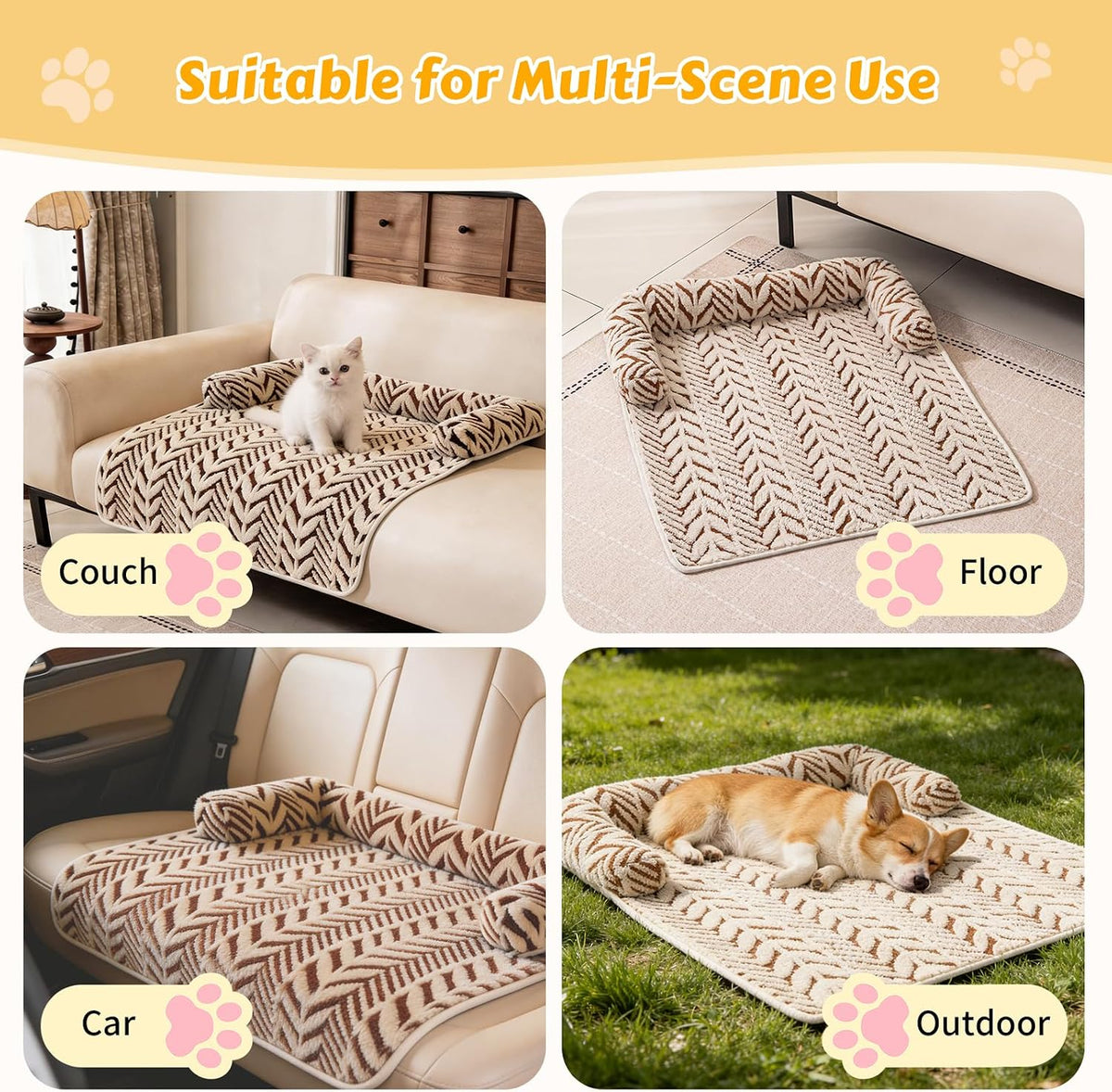 Calming Dog Bed Mats with Neck & Head Support, 31.5 x 23.62 inch Khaki