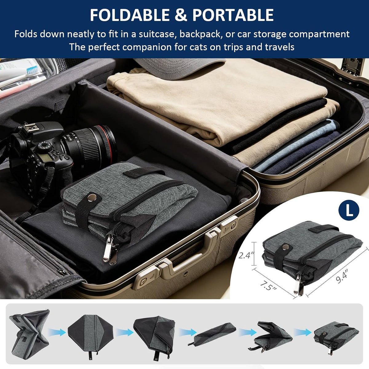 HiCaptain Portable Travel Litter Box for Cats, with Scoop Collapsible Bowl