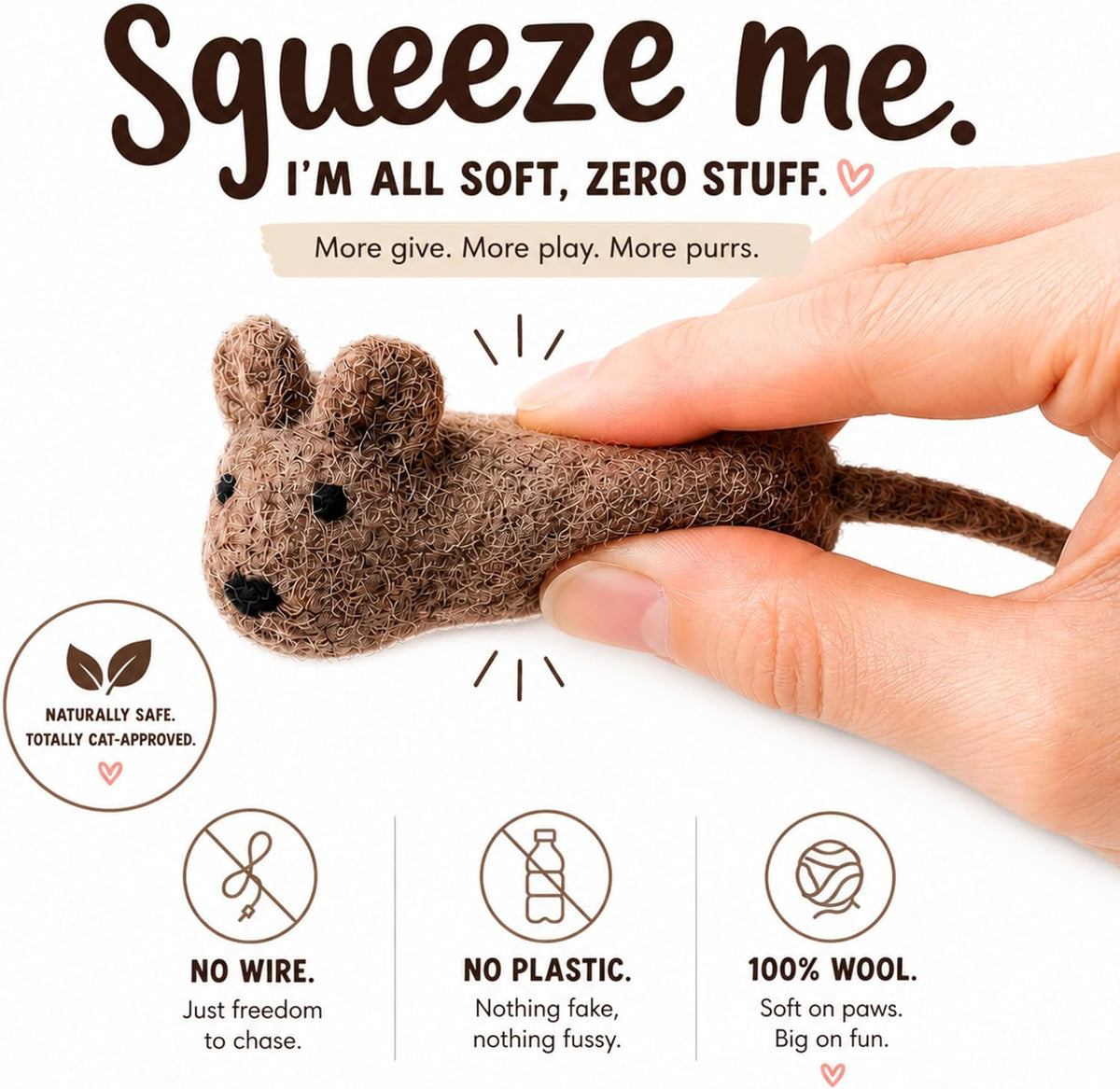 Cat Mice Toy 3 Pack, Felt Mouse Toy for Indoor Cats, No Catnip
