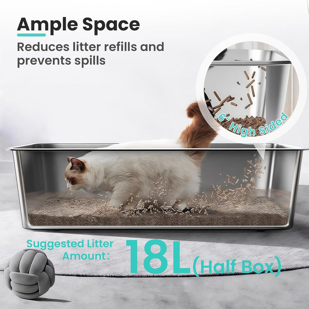 Extra Large Stainless Steel Cat Litter Box, 23.6"x15.7"x6"