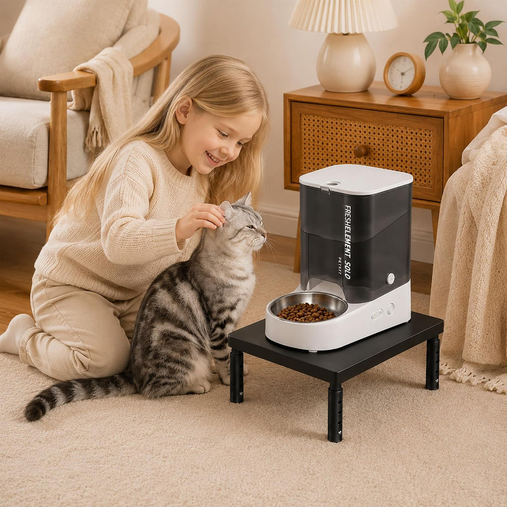 ECOLOVI Height-Adjustable Cat Food Stand, Elevated Cat Feeder Stand for Automatic Feeder & Bowls, Lifted Cat Food Table Station, Raises Feeder/Bowl, Relieves Spine and Joints Noticeably, Black