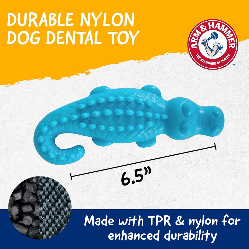 Arm & Hammer Nubbies Gator Dog Dental Chew Toy, Mint Flavor | Baking soda infused, scrubbing grooves reduce plaque and tartar, no stuffing, for moderate chewers daily