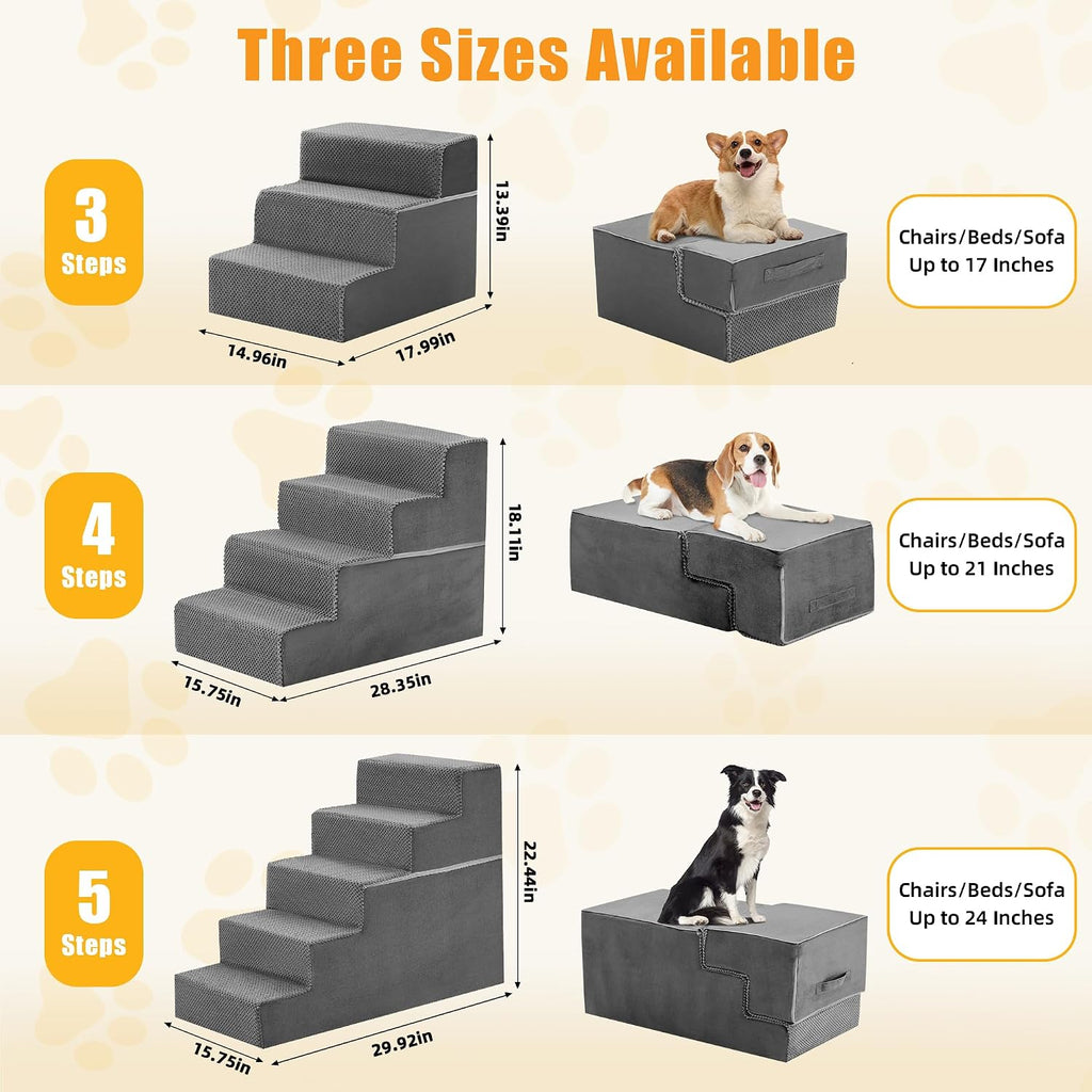 4-Step Dog Stairs for Large Dogs and Cats, 18in H Dog Steps, Gray