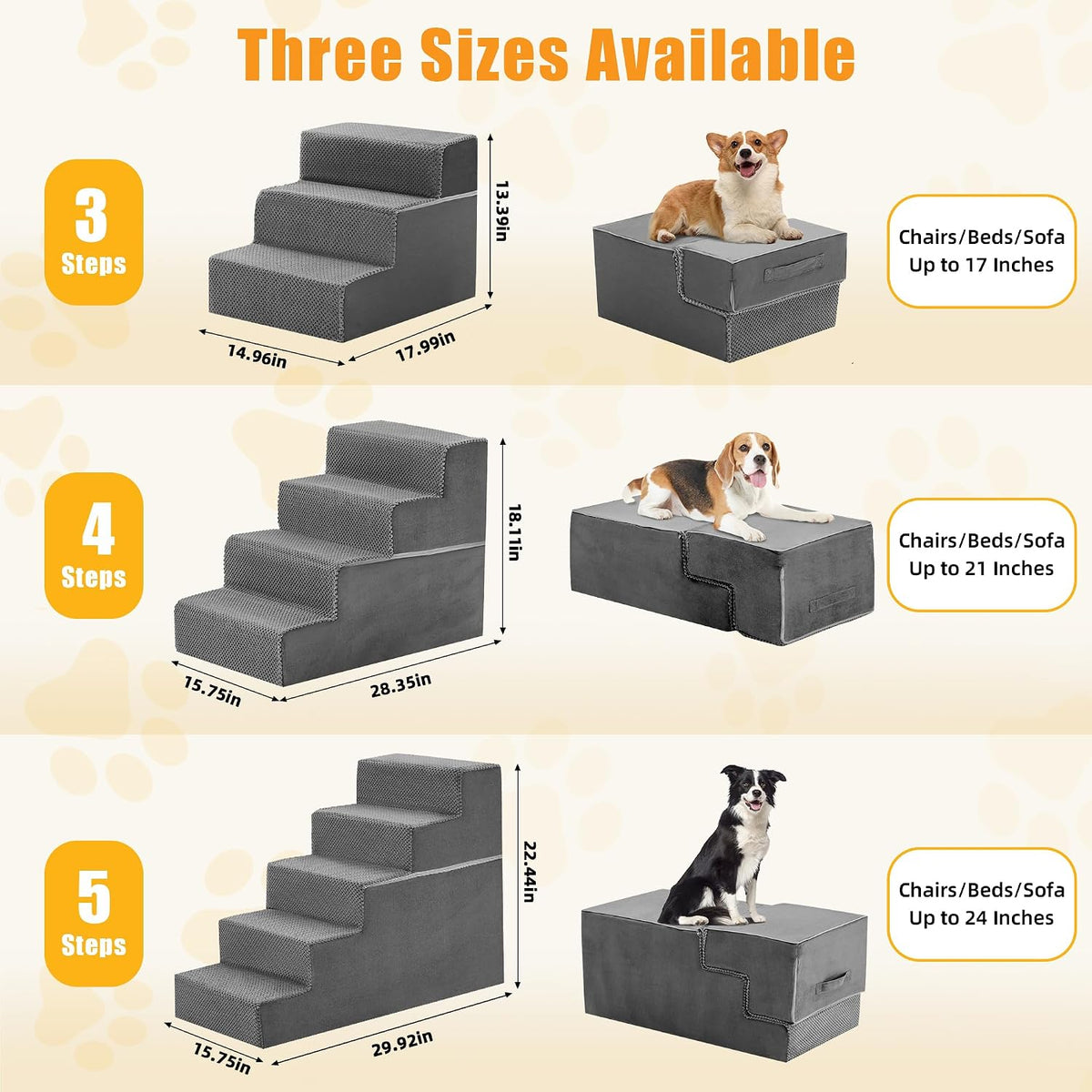 4-Step Dog Stairs for Large Dogs and Cats, 18in H Dog Steps, Gray