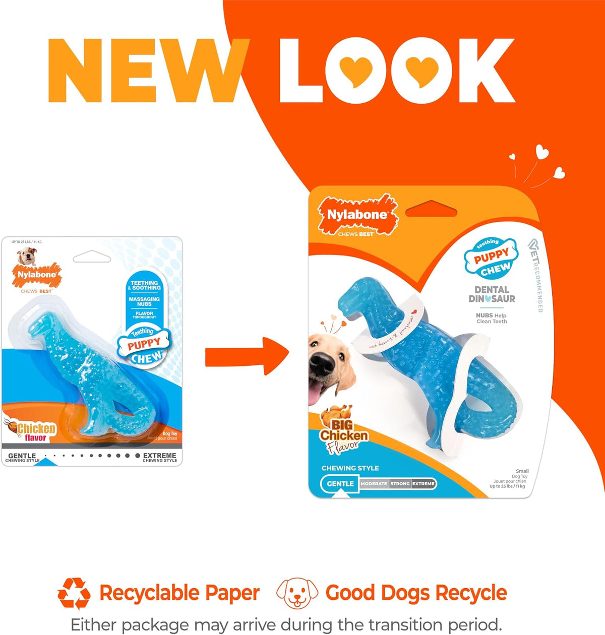 Nylabone Puppy Chew Dental Dinosaur Dog Chew Toy, Chicken Flavor, Small | Soothing teething toys for puppies, puppy enrichment & teething relief, freeze for added comfort, up to 25 lbs