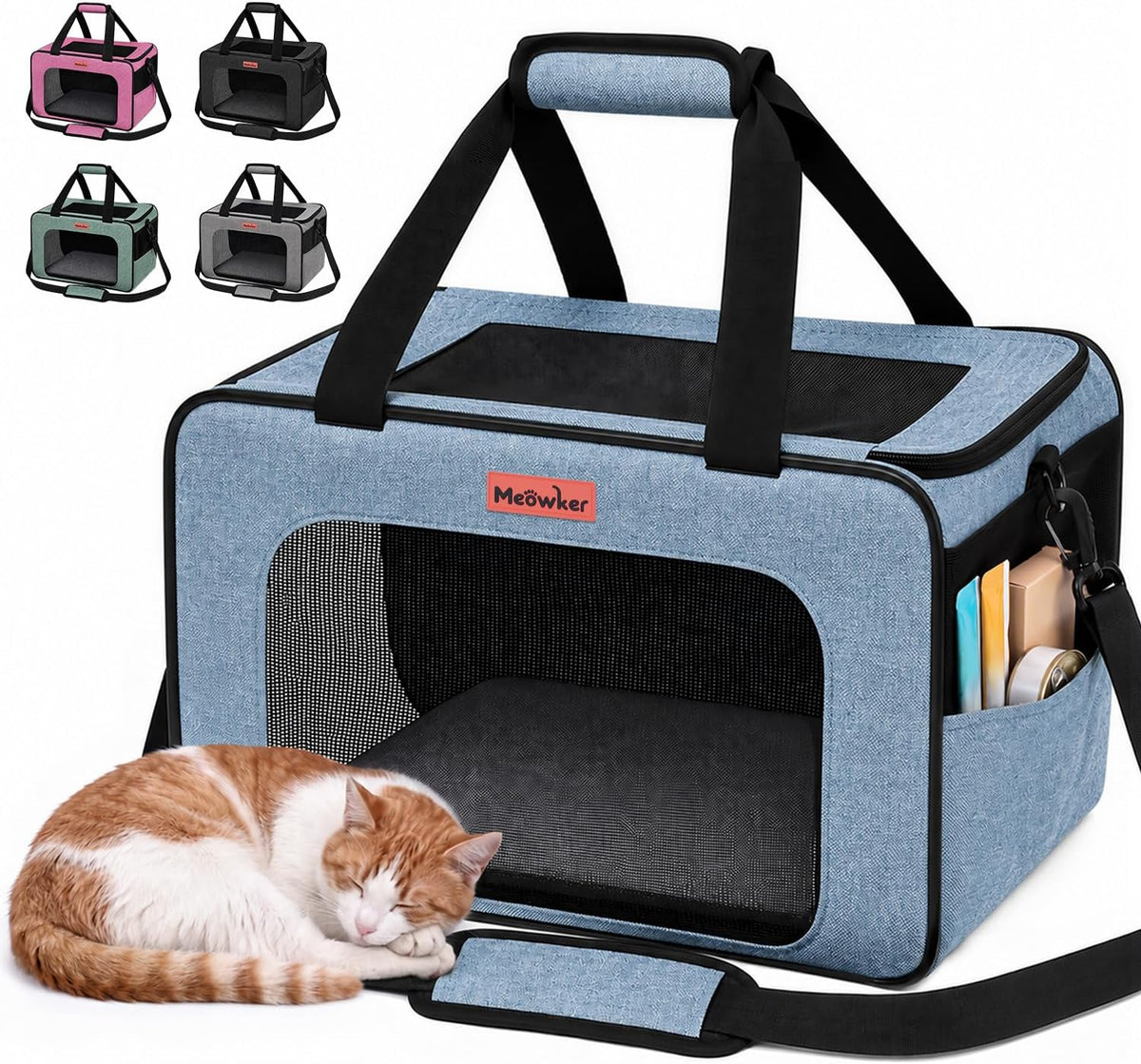 Soft-Sided Cat Dog Pet Travel Carrier Airline Approved Medium Blue