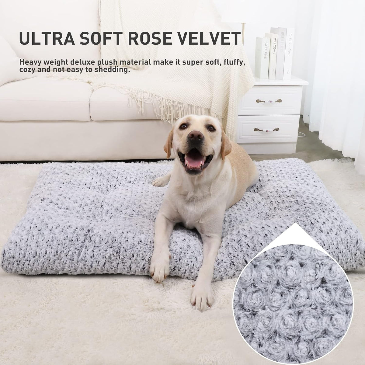 KSIIA Washable Dog Beds Large Sized Dog Crate Bed Plush Mat 47"x29" Gray