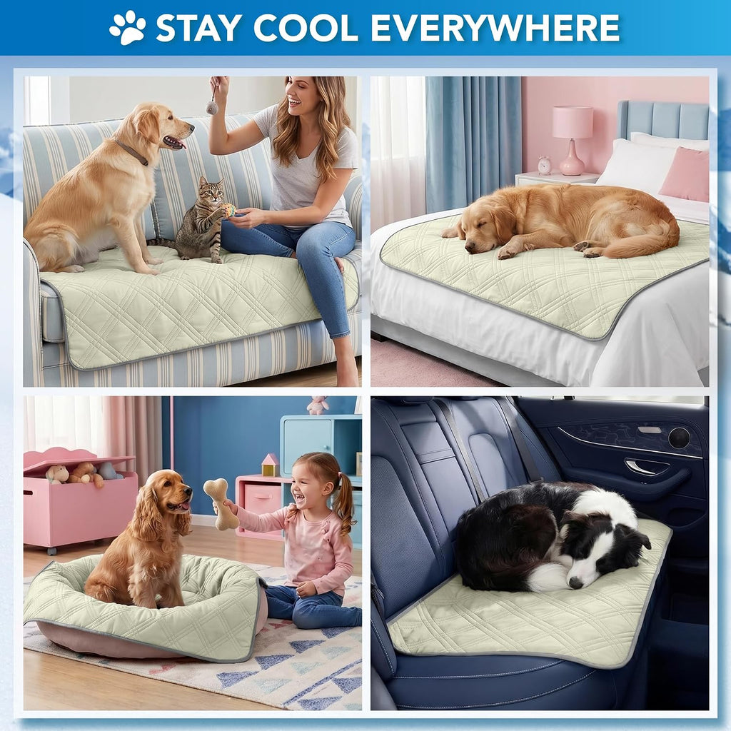 PetAmi Waterproof Dog Cooling Mat Pet Pad for Crate Couch Bed, Beige, 60x80