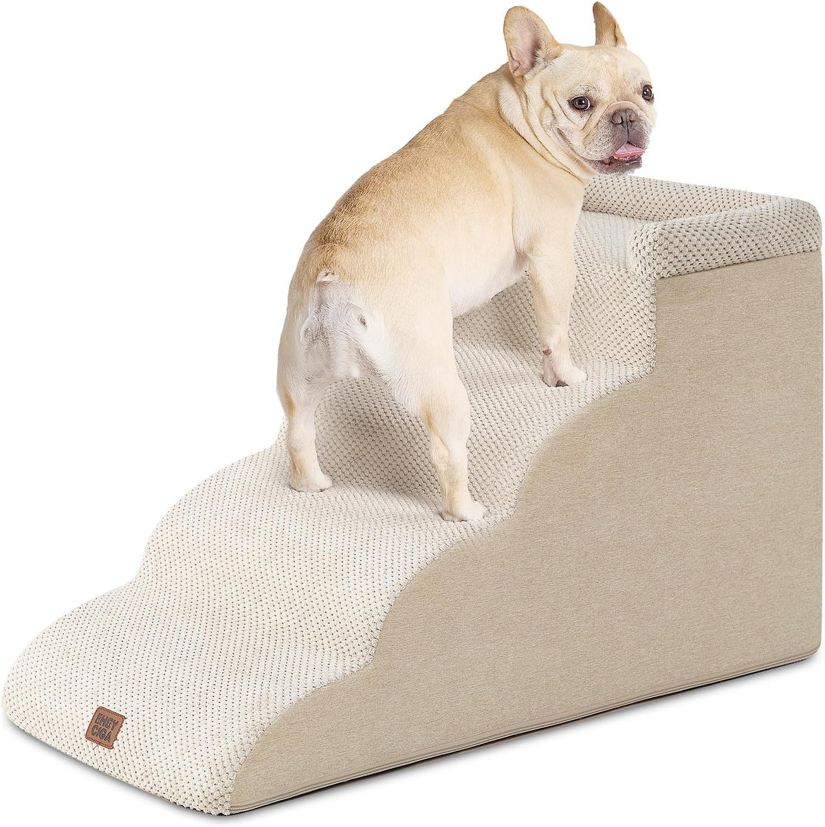 EHEYCIGA 4-Step Curved Dog Stairs for Beds 17.6" H, Beige