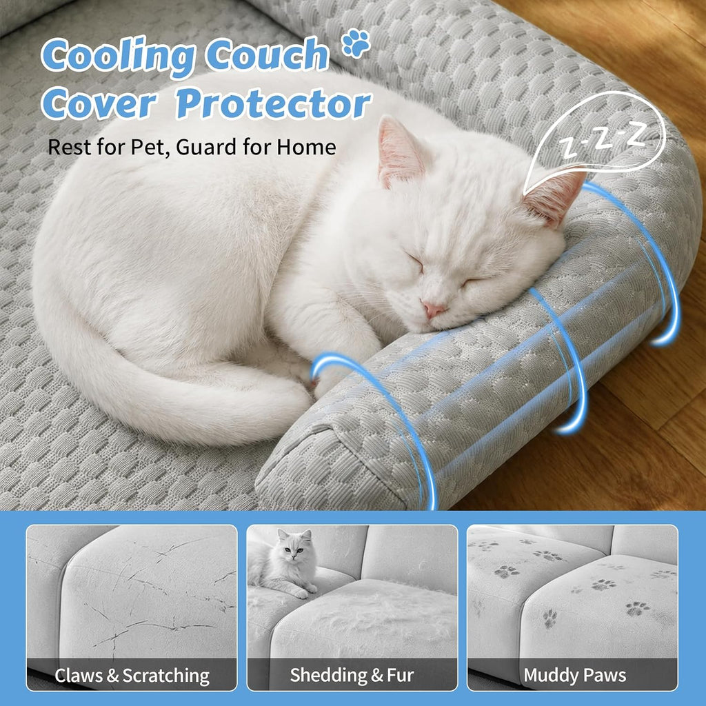 Cooling Pet Bed Mats with Neck & Head Support, 31.5 x 23.62 inch Grey