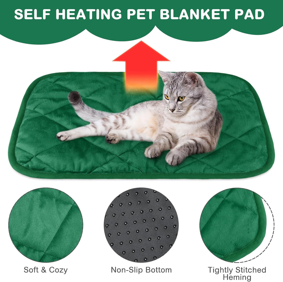 4 Pack Self Heating Cat Pad Self Warming Dog Mat Reflects Body Heat Extra Warm Thermal Pet Pad Washable Dog Cat Bed Crate Bed Mat Blanket(Dark Green,16 x 20 Inch)