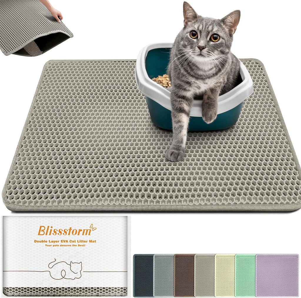 Cat Litter Mat 47"x27",Double Layer EVA litterbox Mat Beige | Extra Large Honeycomb, Waterproof & non-slip, Odor-free, easy clean, washable durable floor protector,scatter control