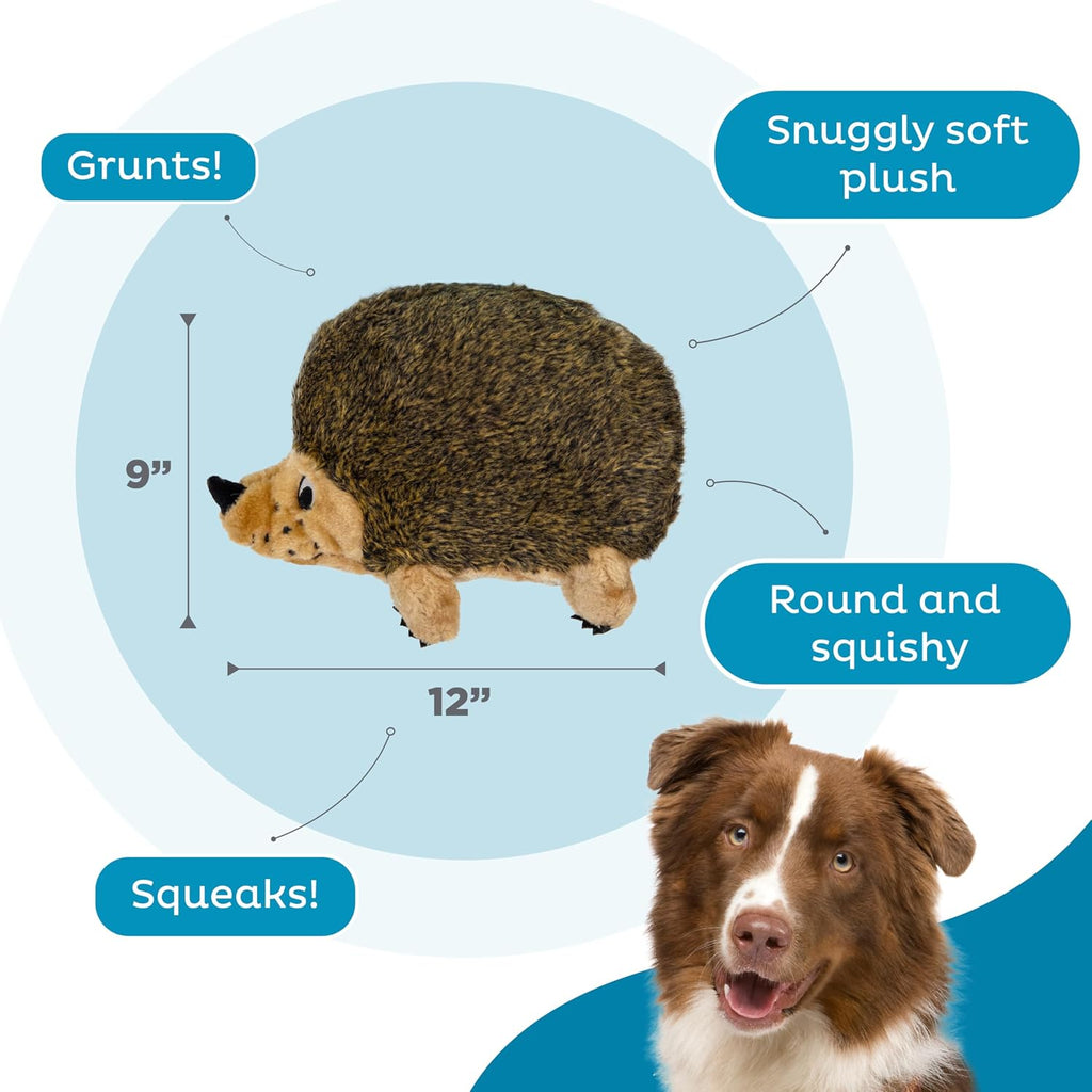Outward Hound Hedgehogz Plush Dog Toy, Squeaks & Grunts, XL, 12" x 9" | Soft Realistic Faux Fur, Round for Rolling & Chasing, Cuddle & Carry, Interactive Fetch, Light Chewers, Dogs & Puppies