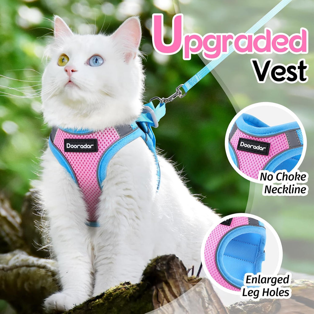 Dooradar Cat Harness and Leash Set, Easy-on Vest, Pink & Blue