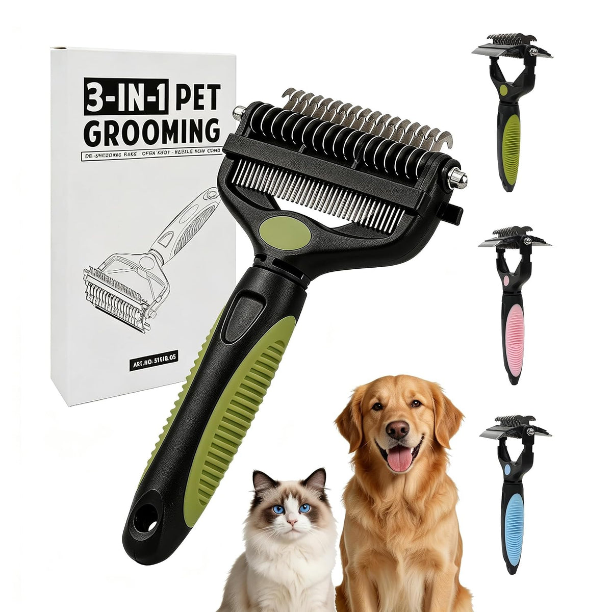 3-in-1 Pet Grooming Tool Dematting Comb Undercoat Rake Deshedding Brush