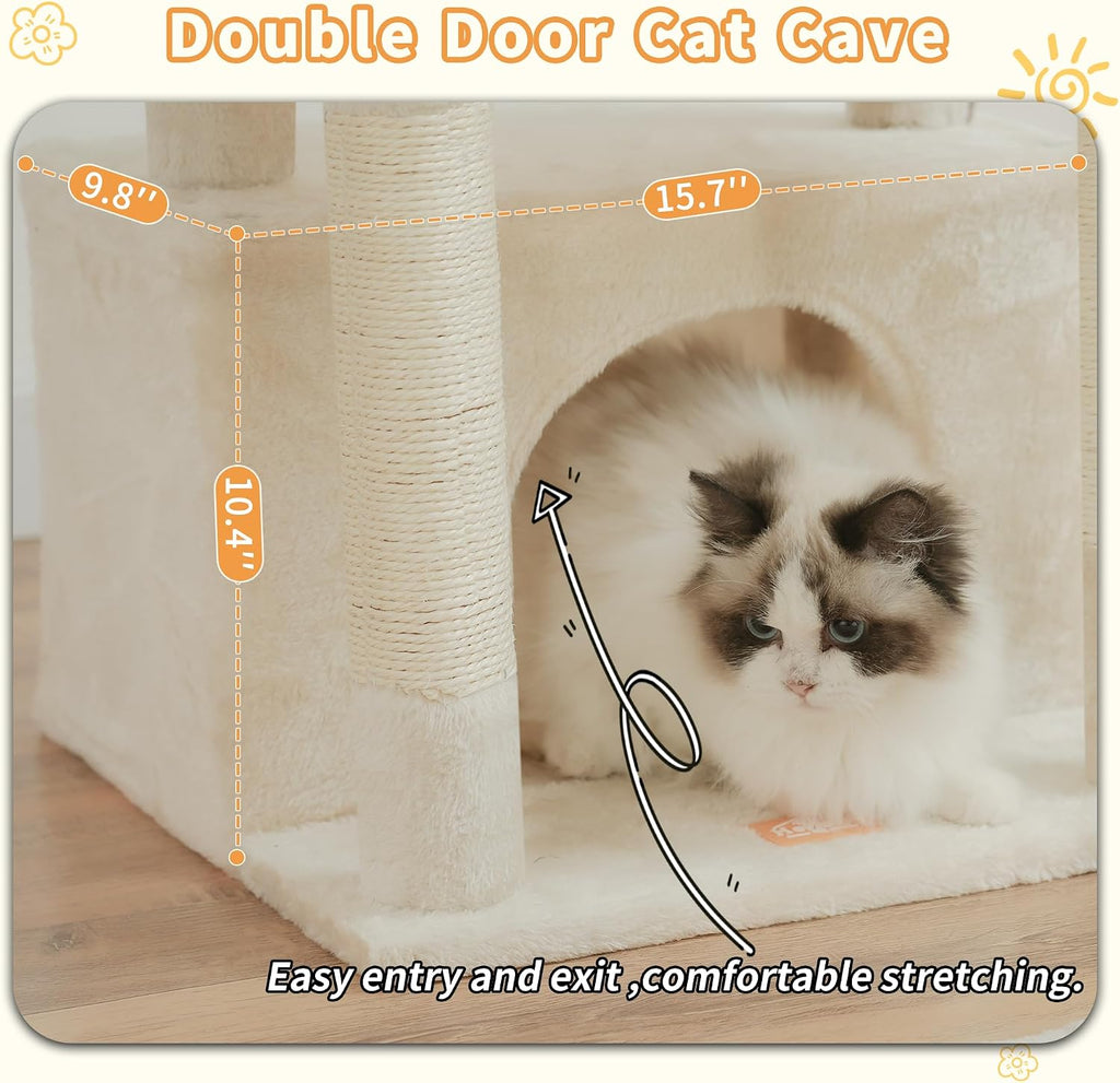 Heybly Cat Tree, Kitten Tower with Large Soft Cat Basket HCT008SM