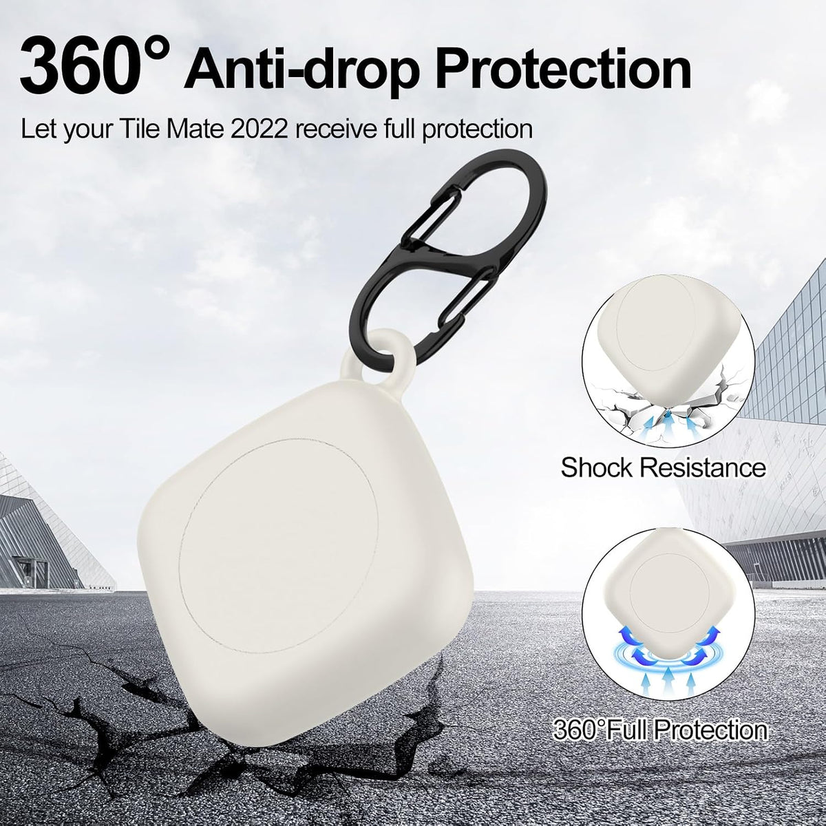 Silicone Case for Life360 Tile Tracker 2 Pack, for Tile Mate 2022 Full Body IPX8 Waterproof and Anti-Scratch Protective with Carabiner for Kids, Keys, Luggage, Cat/Dog Collar Tag (Off White+Pink)