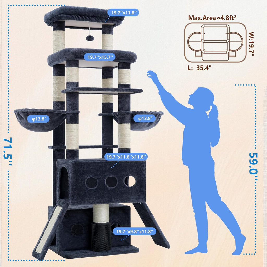 Hey-brother Cat Tree Tower with Multi-Level Platforms, Cozy Condos, MPJ085G