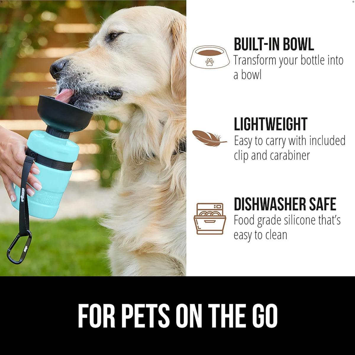 GORILLA GRIP Portable Dog Water Bottle, Food Grade Silicone, 16oz Turquoise | Water Bowl Dispenser for Dogs, Leak Proof Pet Travel Squeeze Bottles, Pet Stocking Stuffer, Puppy Essentials 