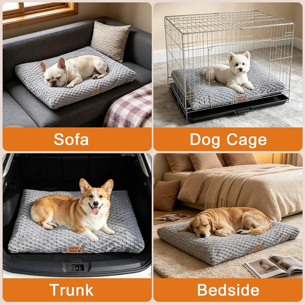 Washable Medium Dog Bed, Plush Crate Mat for Dogs, 35"x23" Grey
