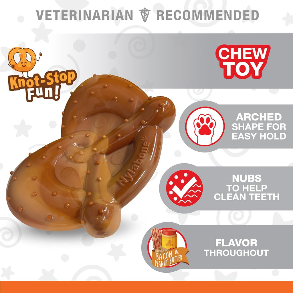 Nylabone Power Chew Pretzel Dog Chew Toy, X-Large | Bacon & peanut butter flavor, durable, long lasting, discourages destructive chewing, flavor throughout, for dogs 50+ lbs