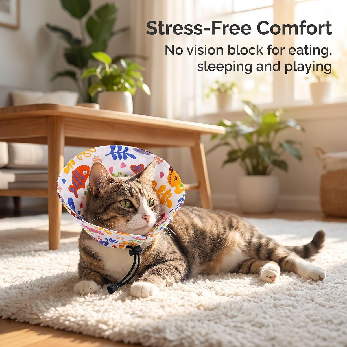 2 Pack Soft Cat Recovery Collar, Adjustable Fabric E-Collar for Cats, Lightweight Breathable Cotton Cone for Grooming, Daily Care & Post-Surgery Protection, Comfortable Anti-Lick Pet Collar