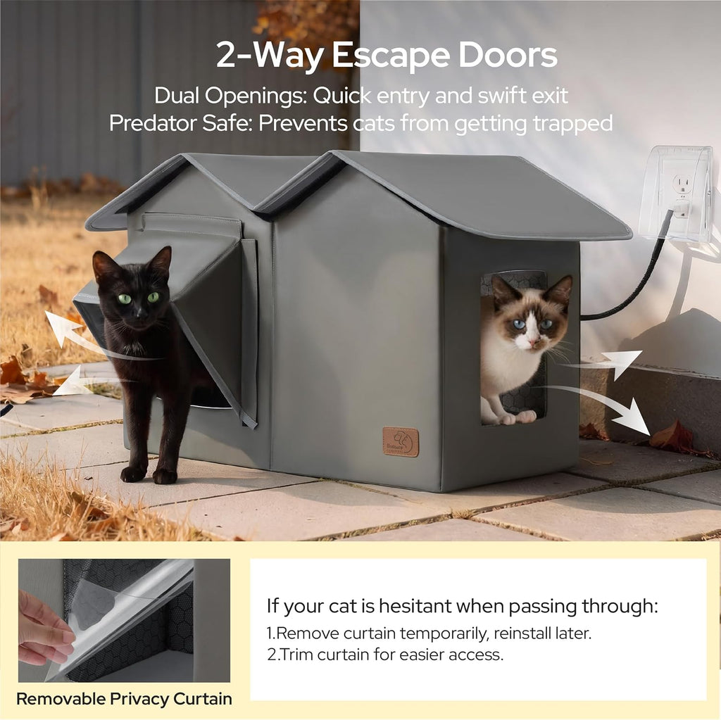Bedsure ReflexHeat™ Extra Wide Heated Cat House for Outside with Raise Base