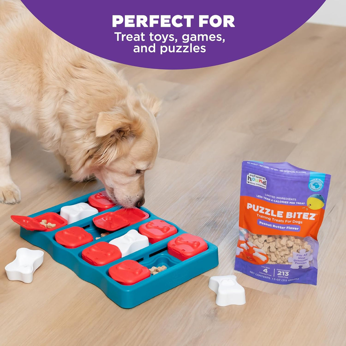 Outward Hound Nina Ottosson Puzzle Bitez Dog Treats, Peanut Butter, 7.5 oz