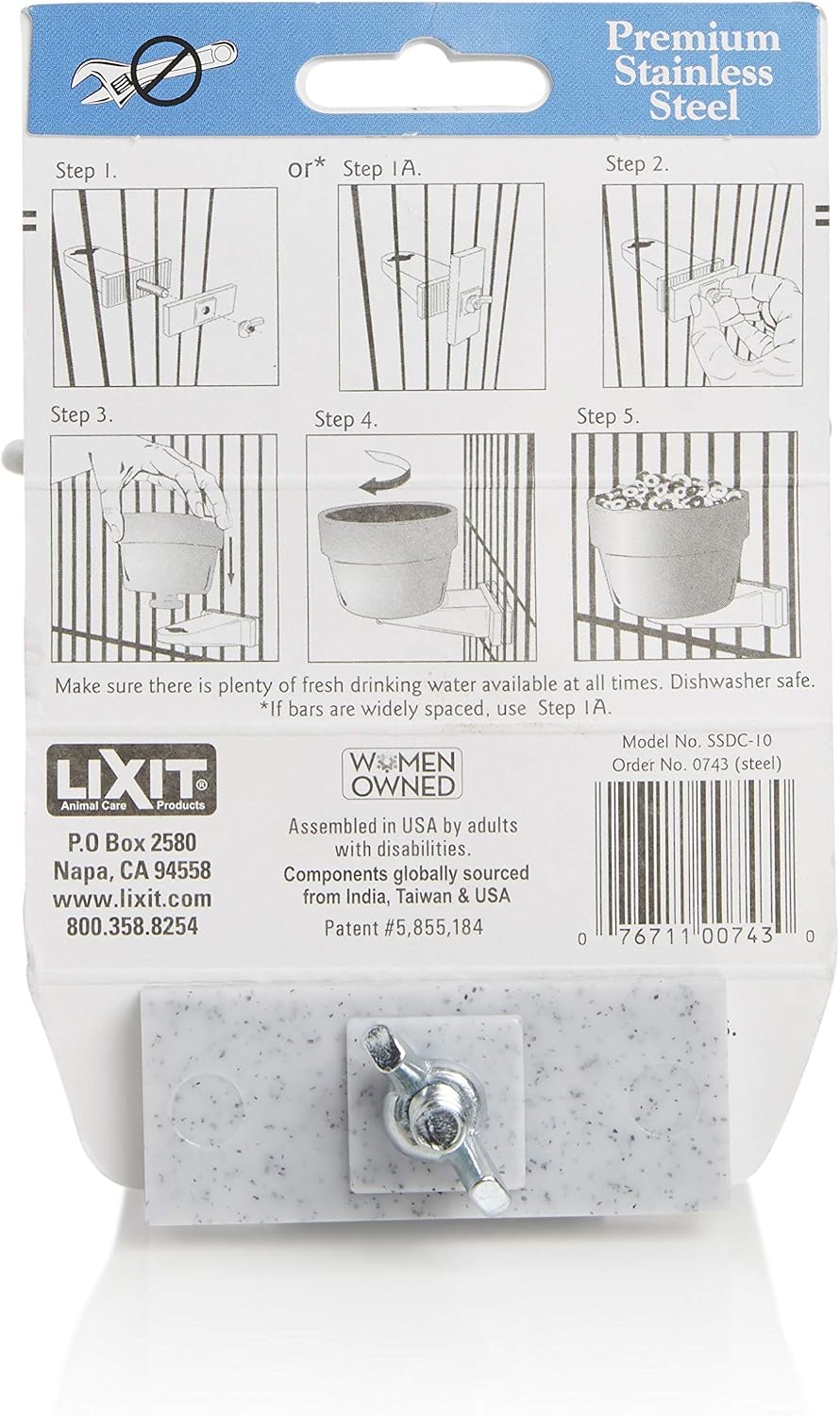 Lixit® Stainless Steel Kennel Food or Water Bowl - Non Spill Hanging Removable Crate Bowls - Carrier Cage Dish for Dogs or Cats for Feeding and Drinking (Stainless Steel, 10 Ounce (Pack of 2)) 