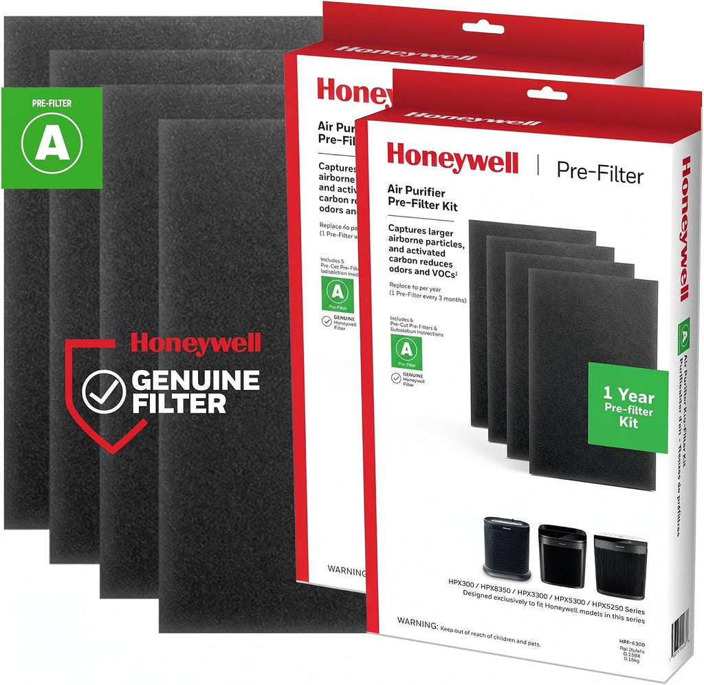 Honeywell HRF-A300 Pre-Filters for Air Purifiers, Activated Carbon Reduces Household Odors and VOCs, Compatible with Select Honeywell HEPA Air Purifiers, 4 Count (Pack of 2)