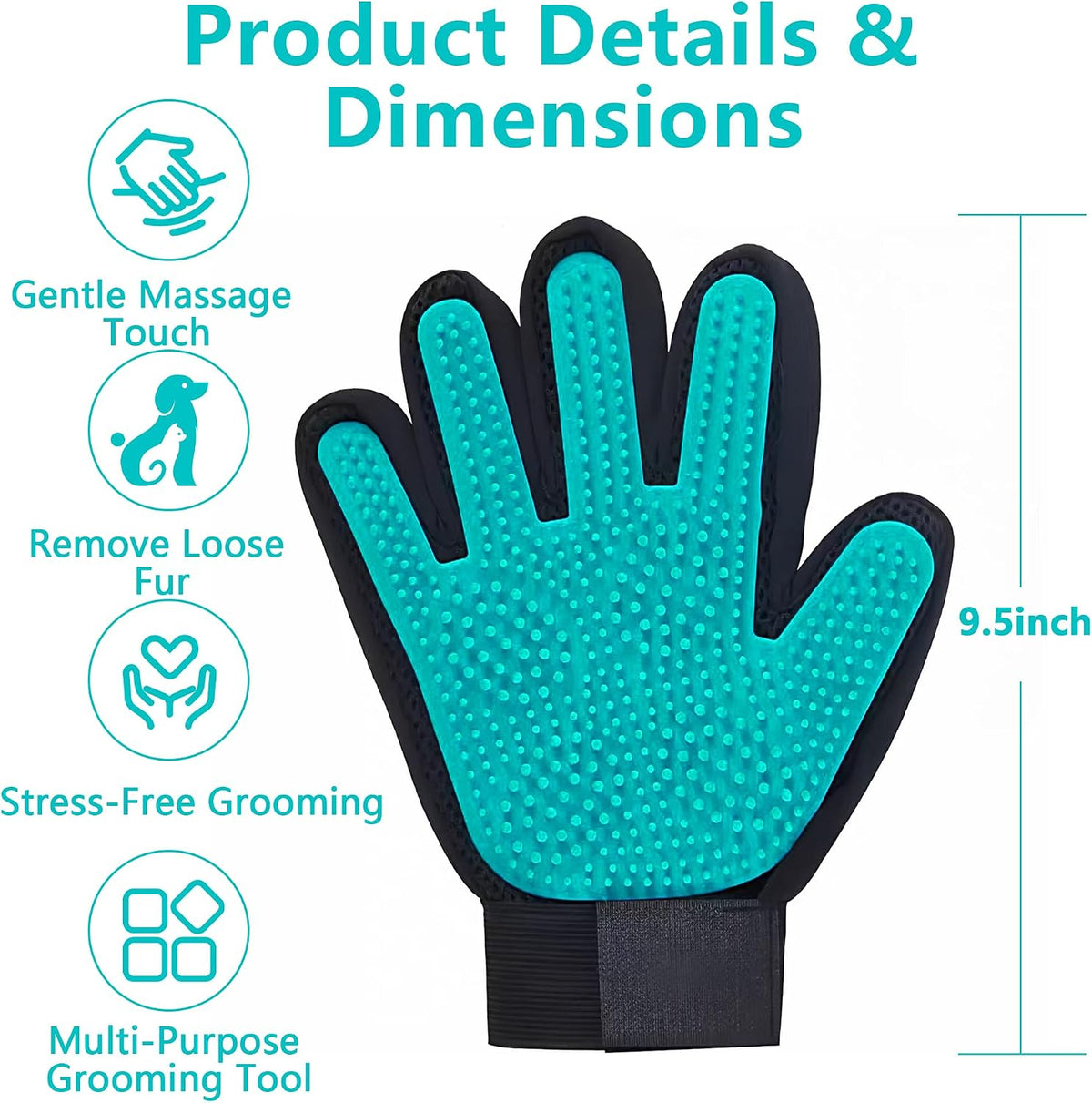 Right Hand Pet Hair Removal Gloves with Thickened Silicone Tips,Teal
