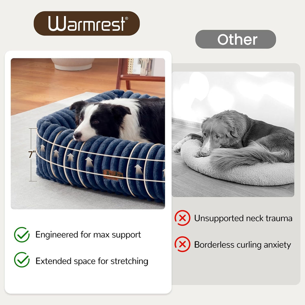 Dog Beds Large Sized Dog,Rectangle Orthopedic Pet Bed for Large Dog, Comfort Fluffy Memory Foam Dog Beds with Anti-Slip Bottom,35 x25 x9 Inches,Navy