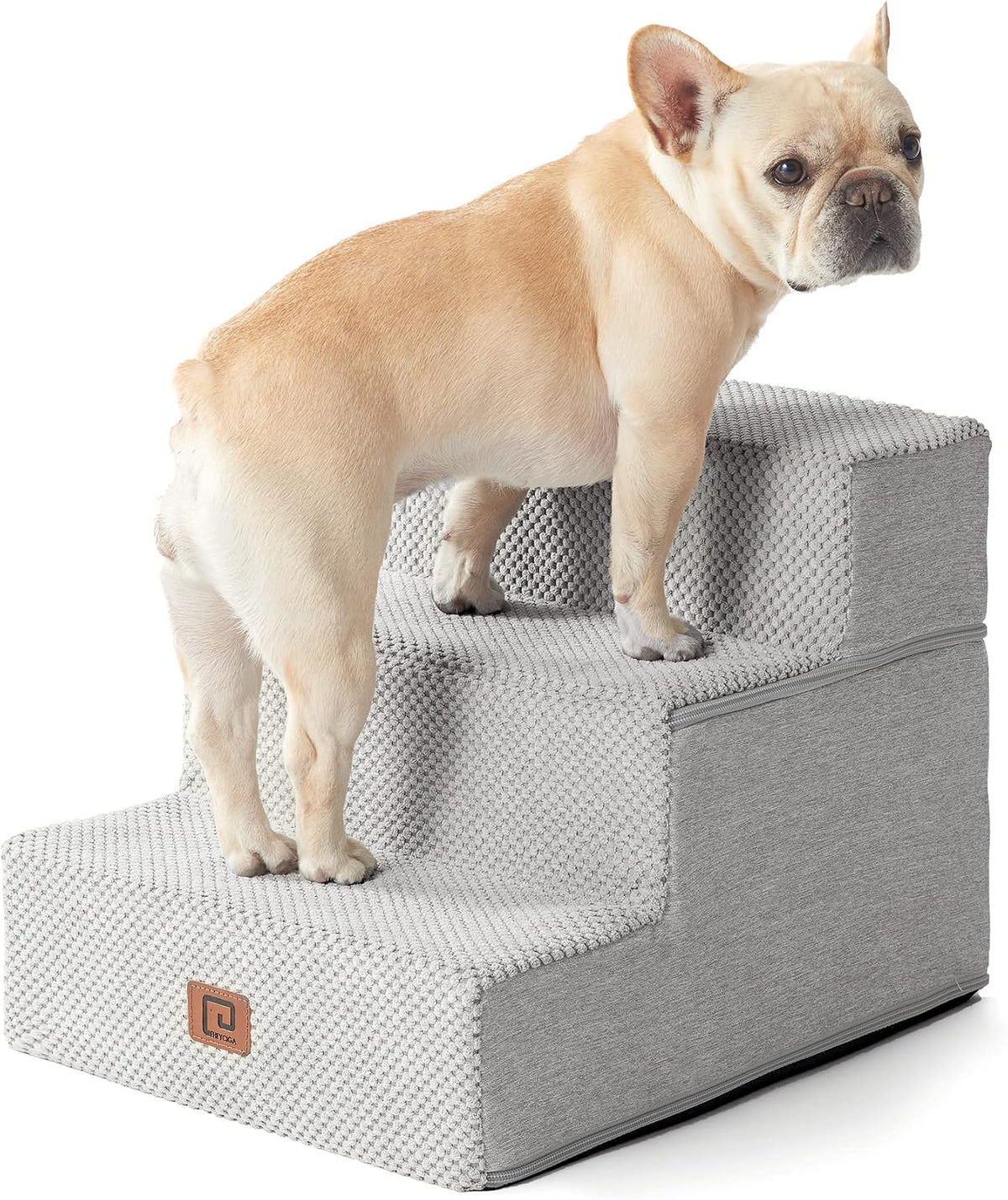 EHEYCIGA Dog Stairs for Small Dogs 13.5" H, 3-Step Dog Steps for Cats, Light Grey