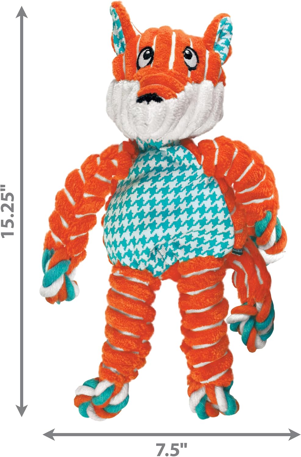 KONG Floppy Knots Rope and Plush Dog Toy, Fox, Medium/Large | Knotted Rope & Plush Toy with Minimal Stuffing & a Squeaker, Great for Teething, Tugging & Lively Play