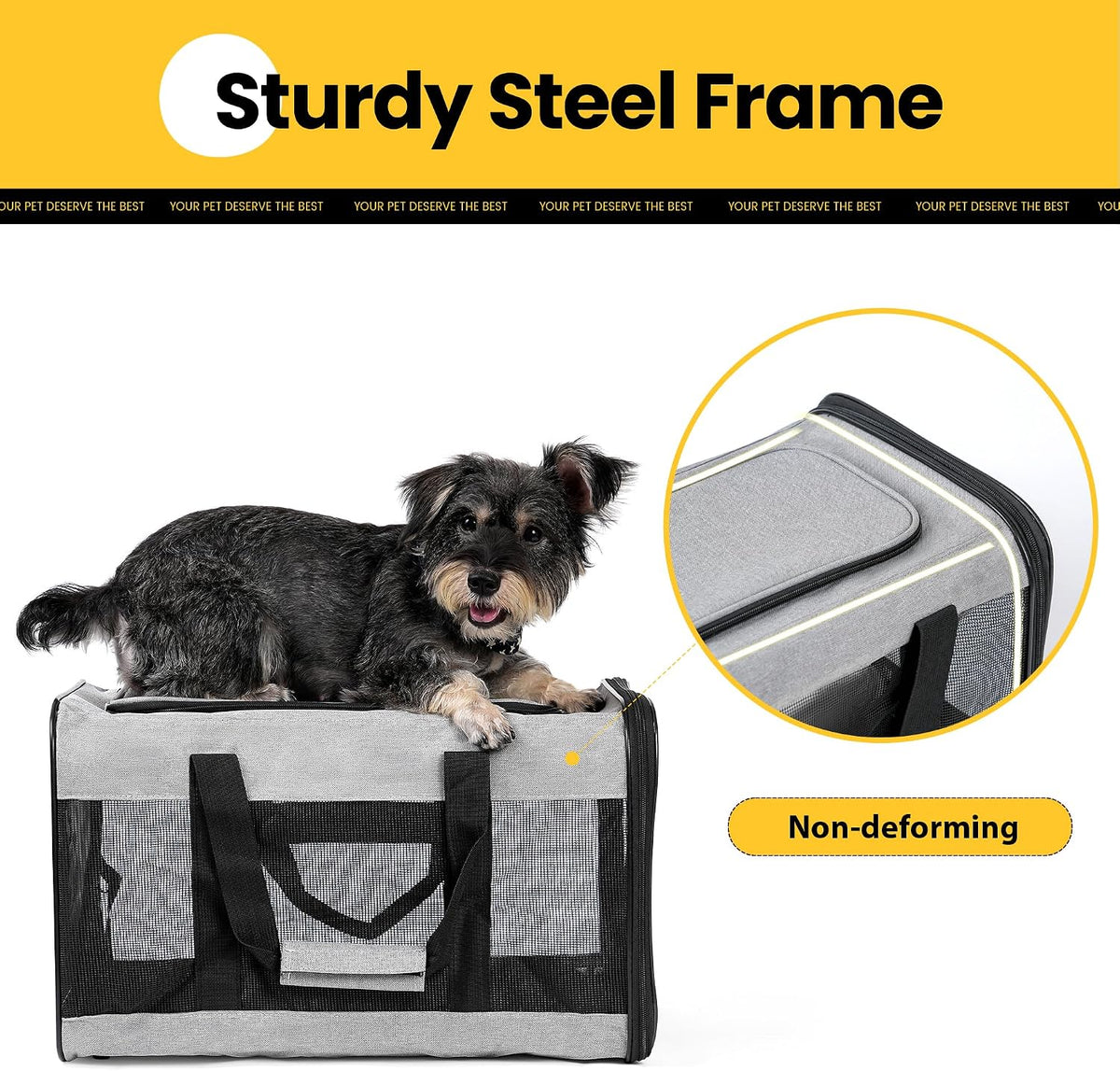 Conlun Dog Carrier Soft Sided, Large Cat Carrier with Inner Safety Leash, Pet Transport Carrier for Large Cats and Medium Dogs up to 20 Lbs, Collapsible Travel Puppy Carrier Bag -Gray L