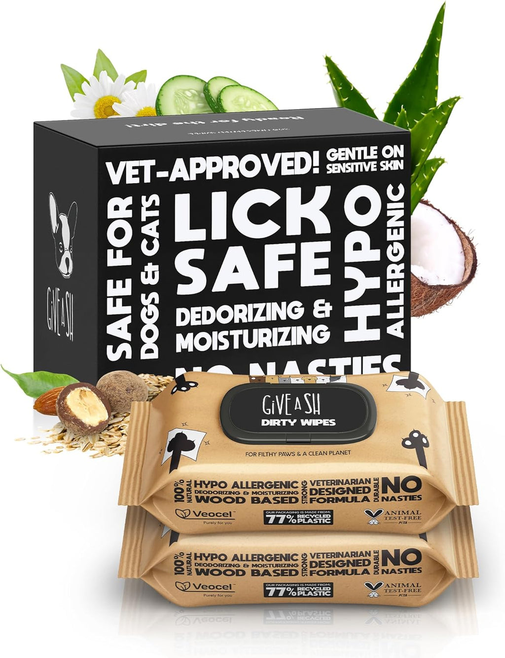 G.A.S Lick-Safe Daily Pet Wipes for Dogs and Cats, Unscented, 200 Count
