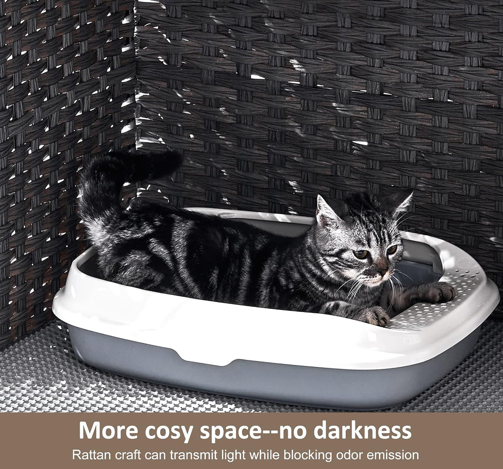 Cat Litter Box Enclosure with Door, Hidden Cat Washroom Furniture | Handwoven PP Wicker; Soft Litter Mat Included; Spacious Interior; Furniture-Style Design; Indoor Home Décor