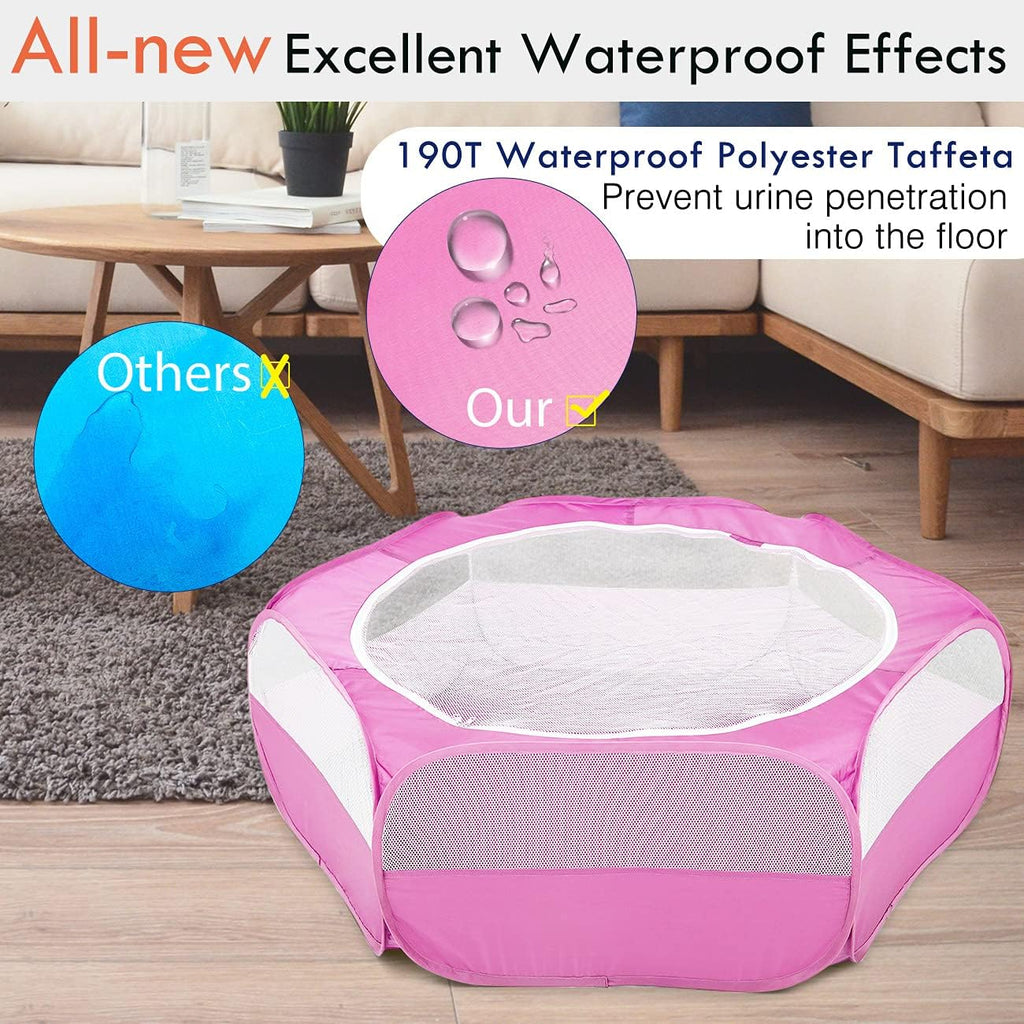 Pawaboo Small Animal Playpen, Waterproof Portable Pet Cage Tent, Rose Red