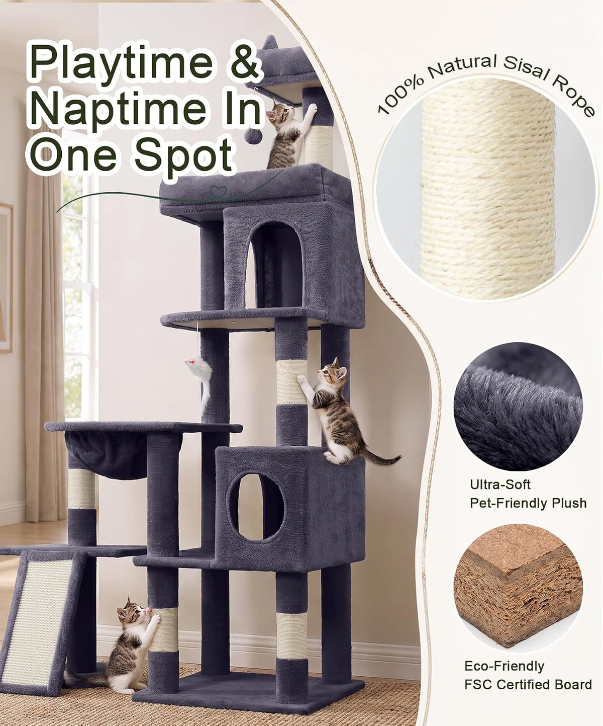 68 Inch Heavy Duty Cat Tree Tower for Indoor Cats Large Adult