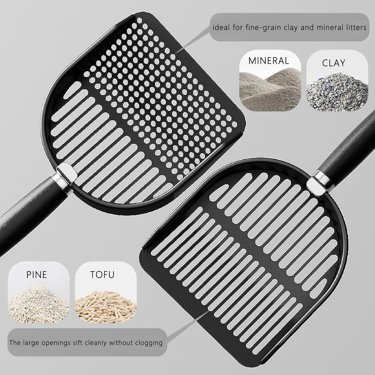 DHXYZZB Cat Litter Scoop Stainless Steel Litter Shovel, Heavy Duty Litter Sifter, Litter Scooper with Wooden Handle Large Scoop for Fast Sifting Easy to Clean