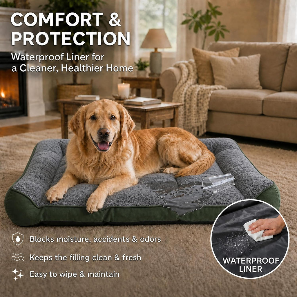 Orthopedic Dog Beds Large Sized Dog, Washable Dog Bed, 42" L, Green