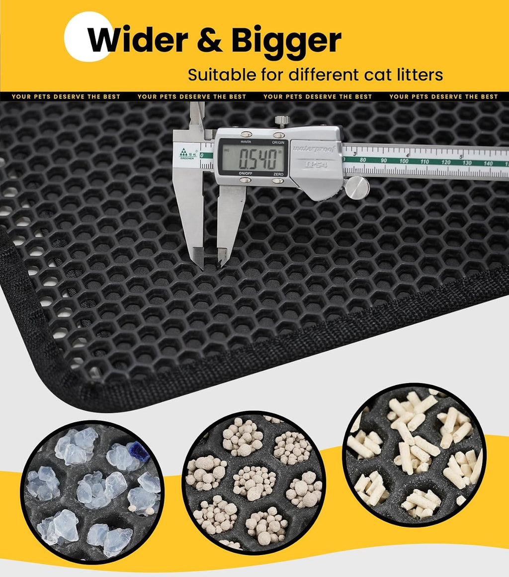 Conlun Cat litter Mat 30"x22", Large Honeycomb Double Layer Waterproof Trapping Waste for Kitty Litter Box, Easy Cleaning Soft on Paws Cat Matt on Floor, Black