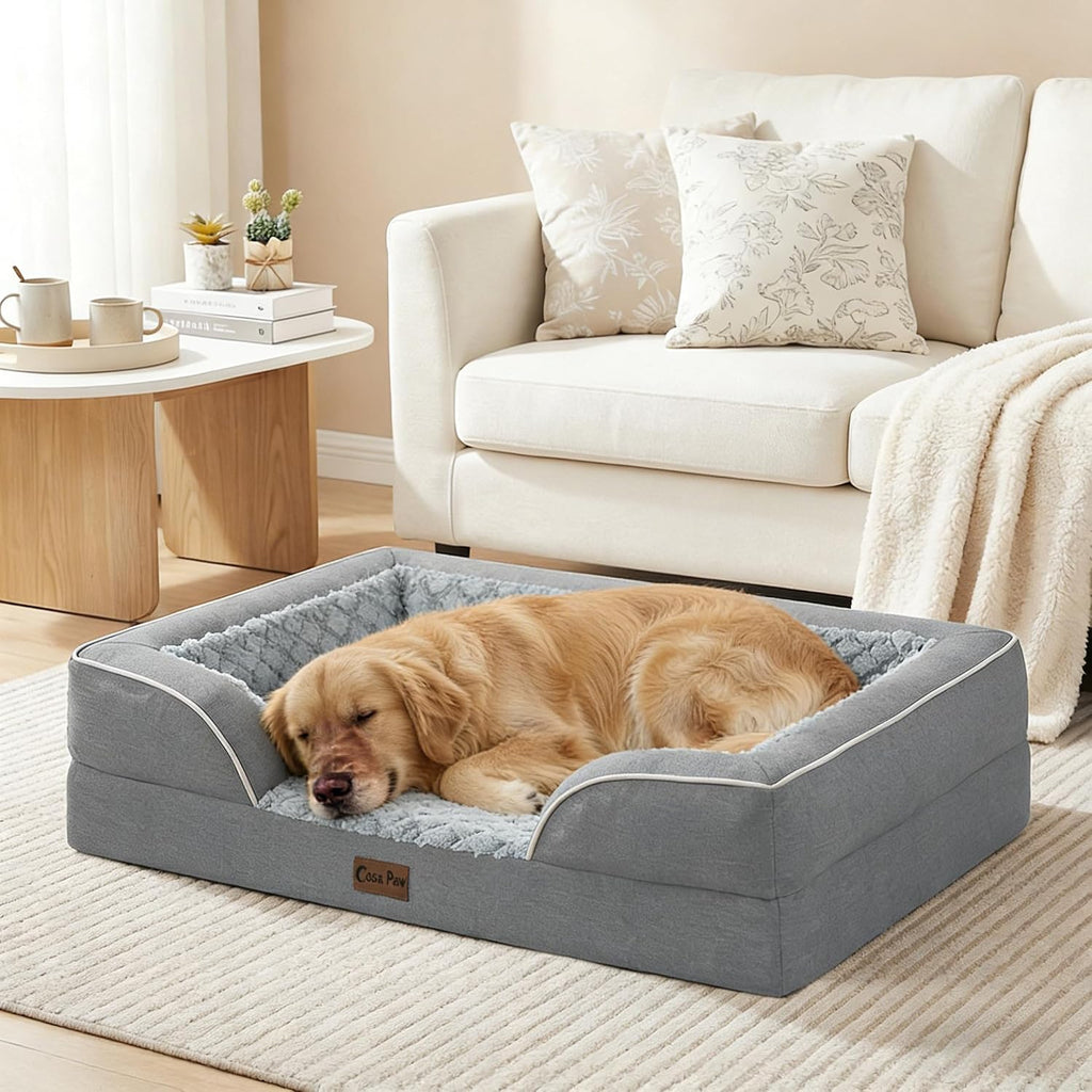 Orthopedic Washable Dog Bed for Extra Large Dogs, 42x30in, Grey