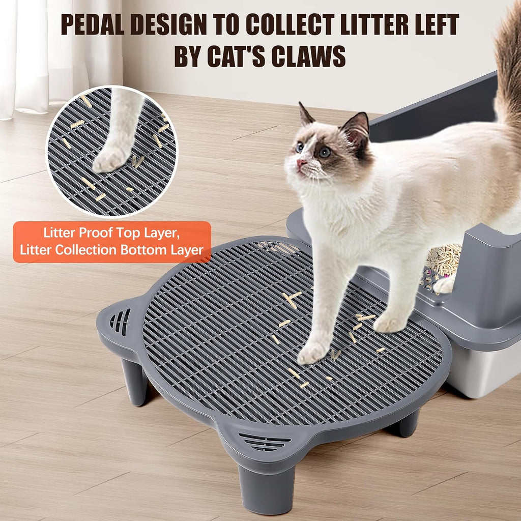 Litter Box Step Adjustable Cat Step with Filter Function,Dark Grey