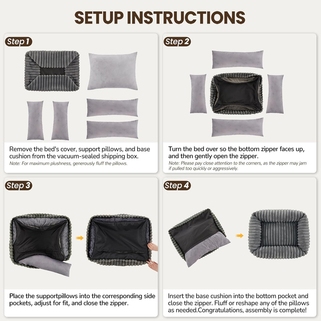 Dog Bed Medium Size Dog, Rectangle Orthopedic Pet Bed for Car and Indoor, Comfort Fluffy Memory Foam Dog Beds with Anti-Slip Bottom,Grey(30x24x8 inches)