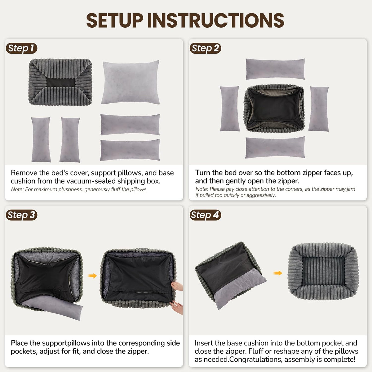 Dog Bed Medium Size Dog, Rectangle Orthopedic Pet Bed for Car and Indoor, Comfort Fluffy Memory Foam Dog Beds with Anti-Slip Bottom,Grey(30x24x8 inches)