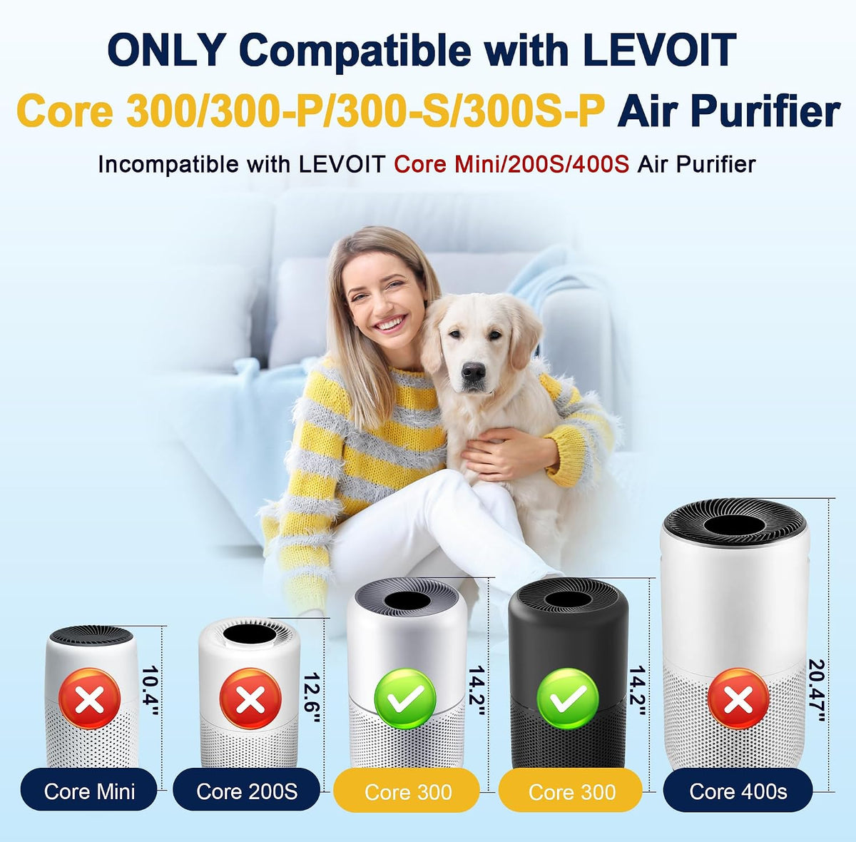 Core 300 Toxin Absorber Replacement Filter for LEVOIT Core 300 Core 300-P Core 300S Core 300S-P Air Purifier for Home Pets Bedroom, 3-in-1 High Efficiency and Activated Carbon, Core 300-RF-TX, 2 Pack