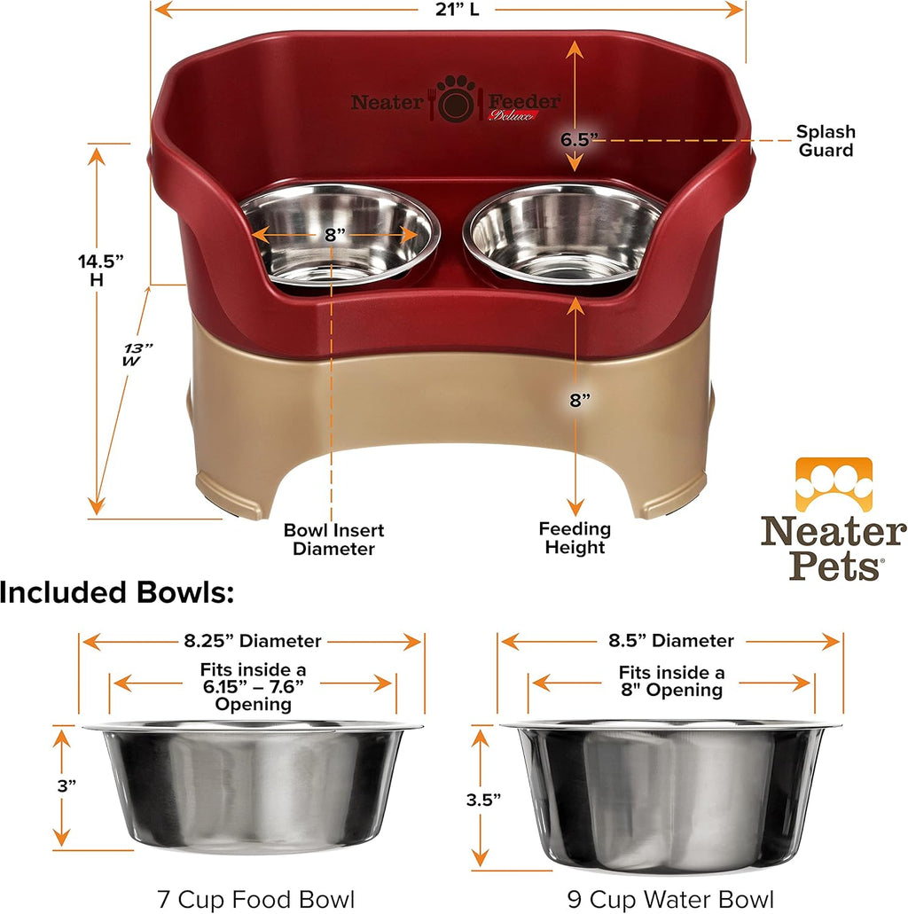 Neater Pet Brands Neater Feeder Deluxe Mess Proof Dog Bowls Elevated for Large Dogs Over 40 lbs, Made in USA, No Spill Raised Dog Food Bowl Stand Feeding Station, Food and Water Bowl Set, Cranberry 